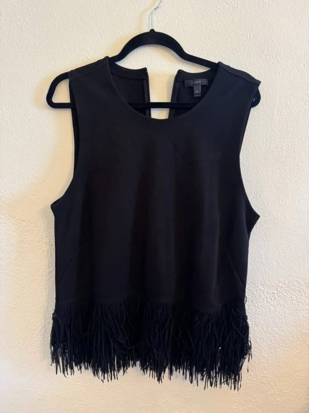 J.Crew Black Ponte Fringe Hem Tank Top | Size XL | Party Top